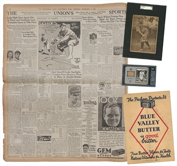 Lot of (4) Hack Wilson Memorabilia Including Signed 1930 Chicago Cubs Scorecard (JSA)